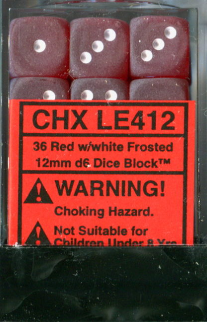 Dice Block: Frosted, Red with white (36 x 12mmD6), pipped - Afbeelding 2