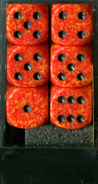 Dice Block: Fire Speckled (12 x 16mm D6), pipped