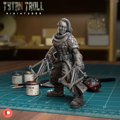 Female Bandit with 2 Crossbows (Bandit c07) (Brigands 3D print, resin) - Afbeelding 5
