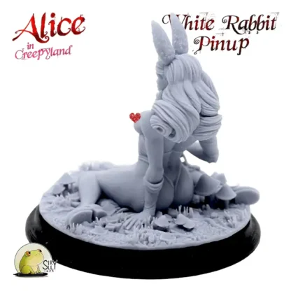 White Rabbit (pinup, topless) NSFW (Alice in Creepyland 3D print, resin) - Afbeelding 2