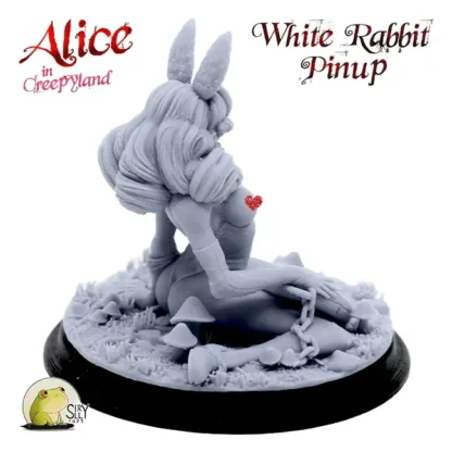 White Rabbit (pinup, topless) NSFW (Alice in Creepyland 3D print, resin) - Afbeelding 3