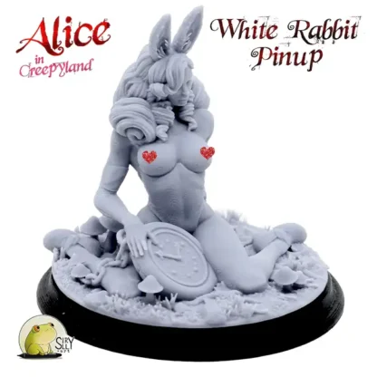 White Rabbit (pinup, topless) NSFW (Alice in Creepyland 3D print, resin) - Afbeelding 4