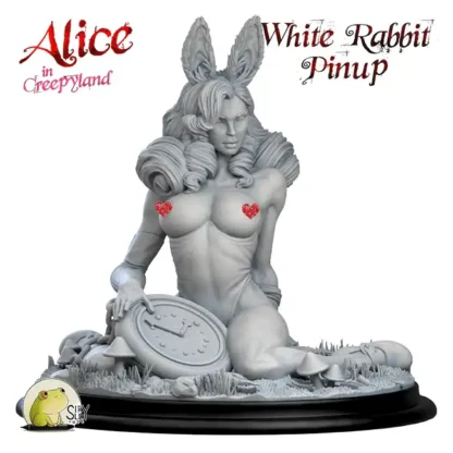 White Rabbit (pinup, topless) NSFW (Alice in Creepyland 3D print, resin) - Afbeelding 5