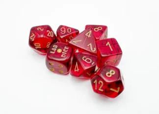Dice Set: Translucent Crimson/gold (7 + bonus dice)