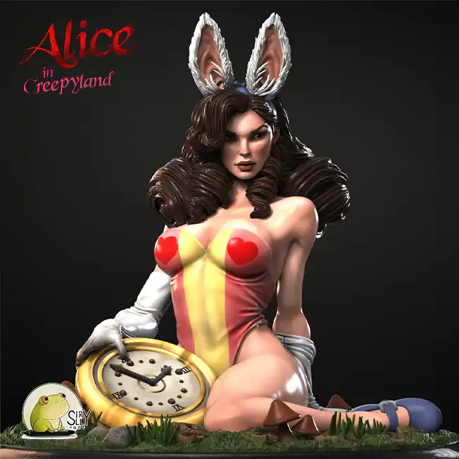 White Rabbit (pinup) (Alice in Creepyland 3D print, resin) - Afbeelding 6