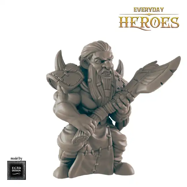 Male Dwarf Barbarian (Everyday Heroes 3D print, resin) - Afbeelding 4