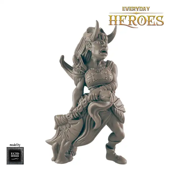 Female Human Barbarian (Everyday Heroes 3D print, resin) - Afbeelding 4