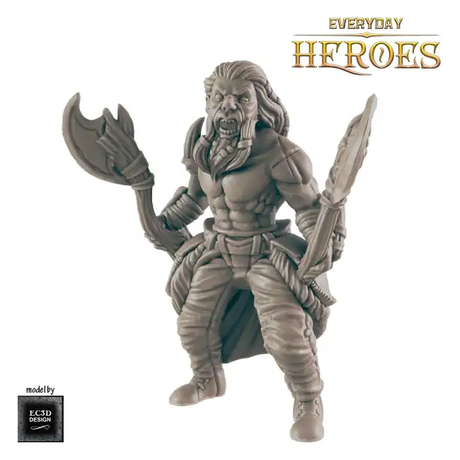 Male Human Barbarian (Everyday Heroes 3D print, resin) - Afbeelding 5
