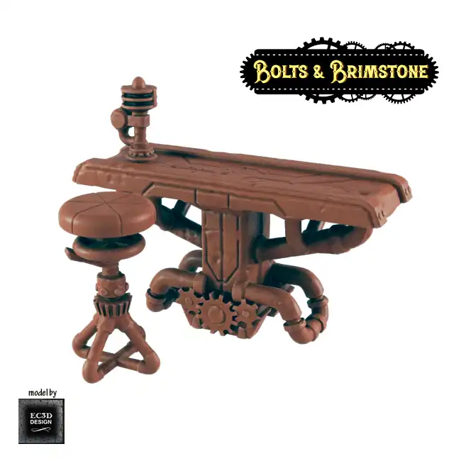 Workshop: Gear Table & Stool (Set) (Bolts & Brimstone 3D print, resin) - Afbeelding 5