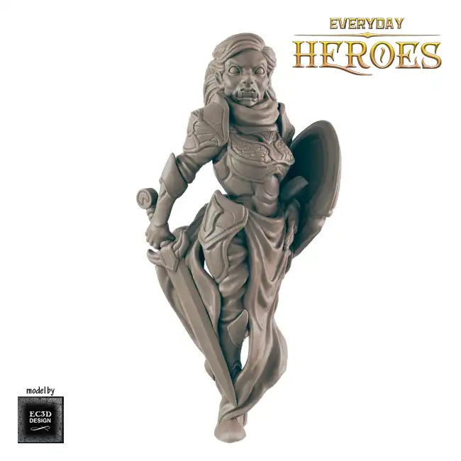 Female Half-Orc Paladin (Everyday Heroes 3D print, resin) - Afbeelding 4