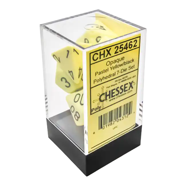 Dice Set: Opaque Pastel Yellow with Black Polyhedral (7)