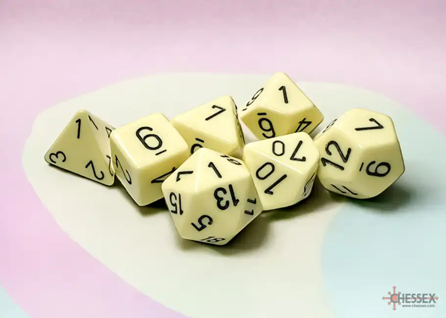 Dice Set: Opaque Pastel Yellow with Black Polyhedral (7) - Afbeelding 2