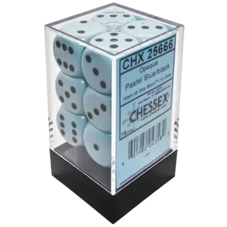 Dice Block Opaque Pastel Blue with Black, 16mm (12 x D6)