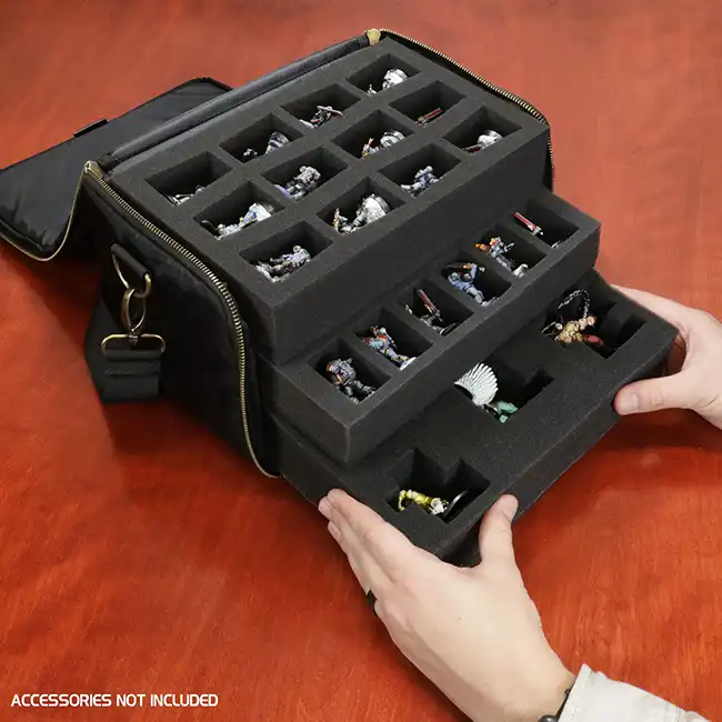Wide Base Miniature Figure Satchel - Case for 25 Minis + Custom Foam Tray (Black) - Afbeelding 9