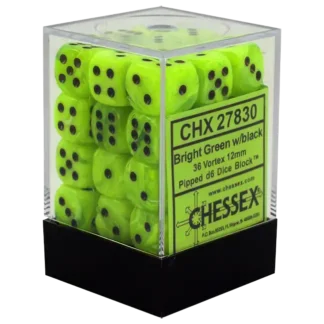 Dice Block: Vortex Bright Green with black (36 x 12mmD6), pipped