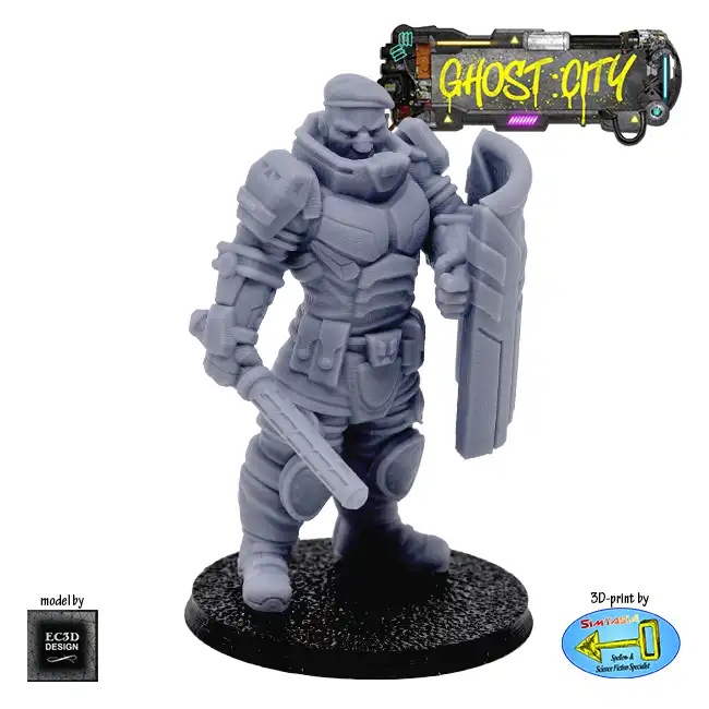Male Riot Cop (no helmet) (Ghost City 3D print, resin)