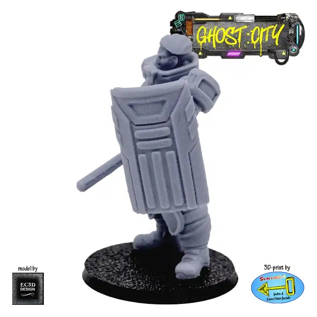 Male Riot Cop (no helmet) (Ghost City 3D print, resin) - Afbeelding 2