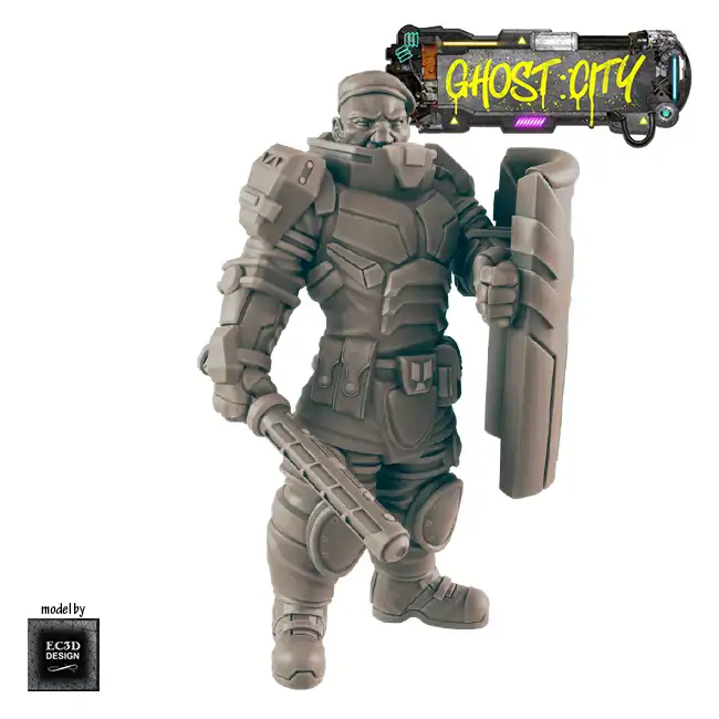 Male Riot Cop (no helmet) (Ghost City 3D print, resin) - Afbeelding 4