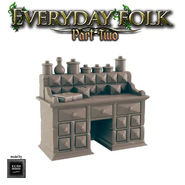 Apothecary Desk (Everyday Folk 2 3D print, resin) - Afbeelding 4