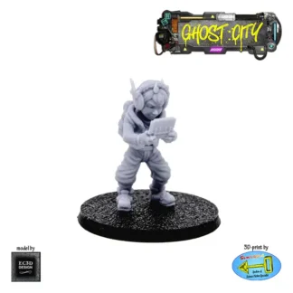 Young Boy on Handheld Computer (Kid 2) (Ghost City 3D print, resin)