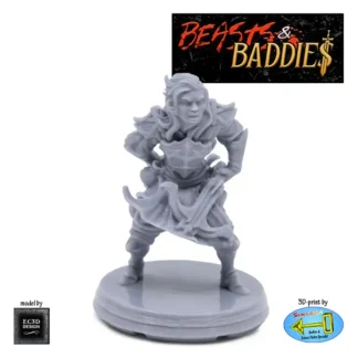 Female Dark Elf Archer (Sniper)  (Beasts & Baddies V2, 3D print, resin)
