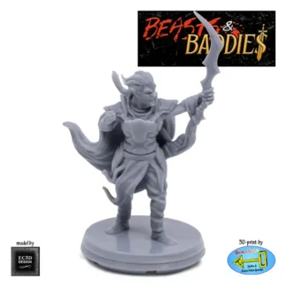 Male Dark Elf Scout  (Beasts & Baddies V2, 3D print, resin)