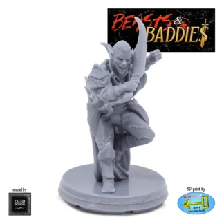 Male Dark Elf Warrior  (Beasts & Baddies V2, 3D print, resin)