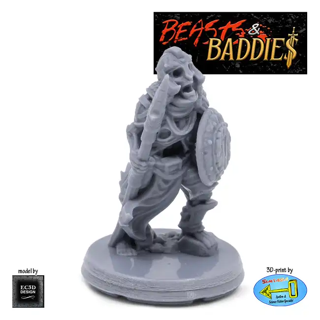 Skeleton with Spear (Beasts & Baddies V2, 3D print, resin)