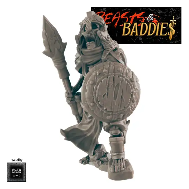 Skeleton with Spear (Beasts & Baddies V2, 3D print, resin) - Afbeelding 4