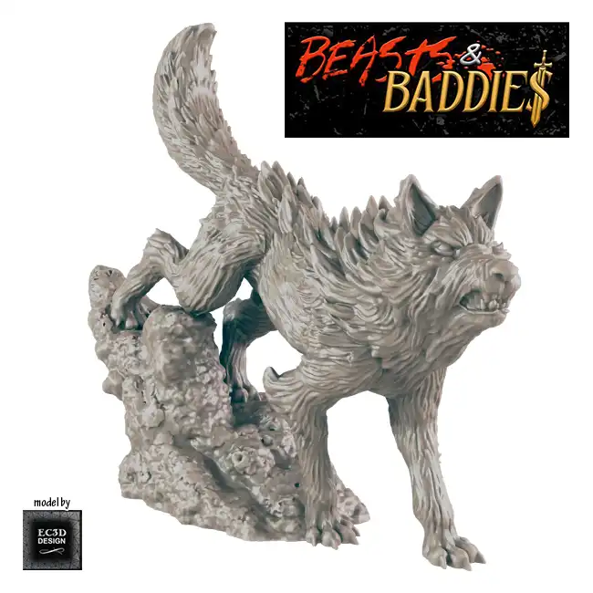 Wolf 3 (Beasts & Baddies V2, 3D print, resin) - Afbeelding 5